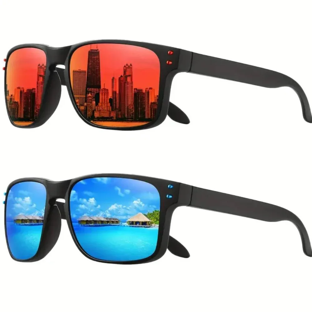 Dark Black‎ Lens Rectangular Polarized Sunglasses Sports Style Fishing Running